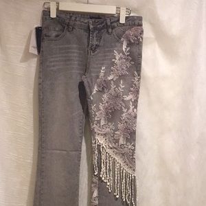 Grey jeans embroidery :beaded